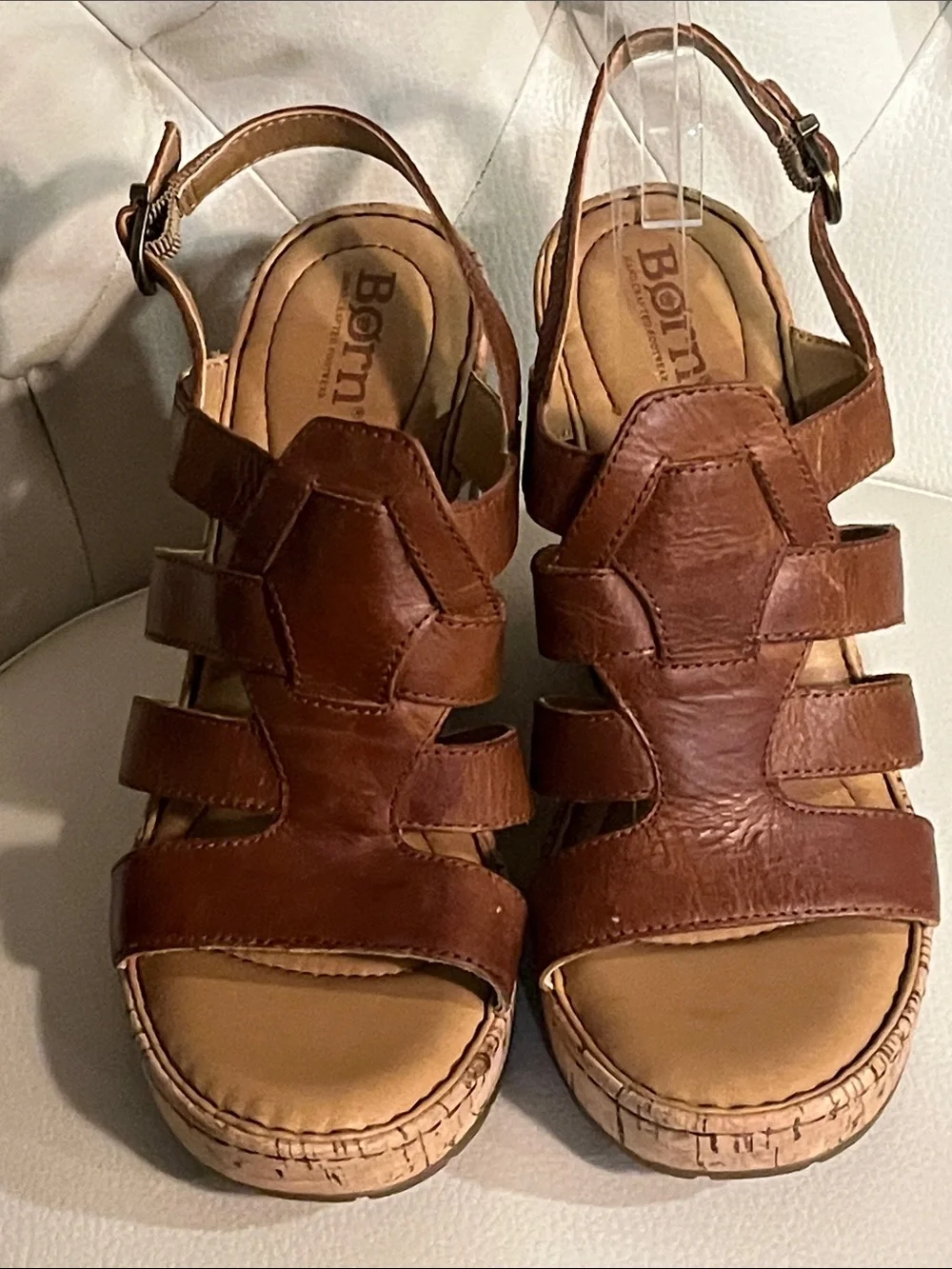 Born Brown Leather Cork Wedge Sandals